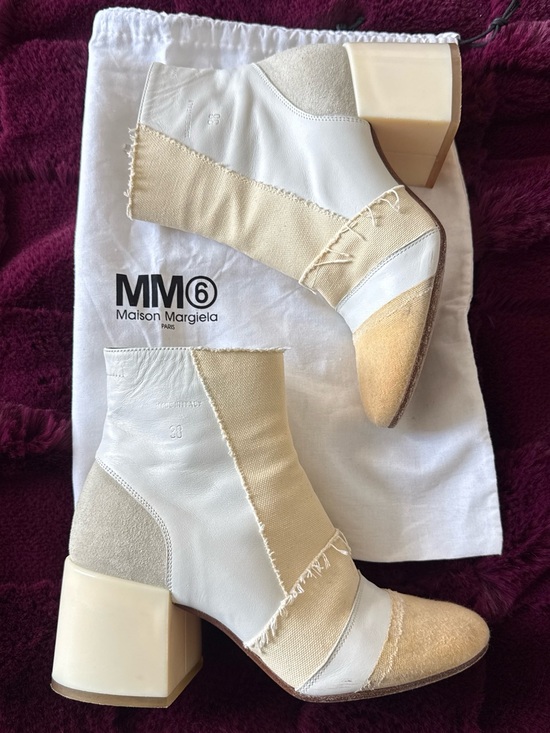 Maison Martin Margiela Shoes - MM6 Maison Margiela Cream & White Mixed-Material Ankle Boots